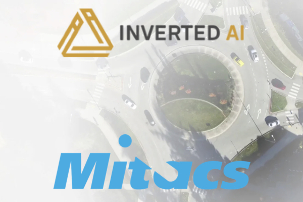 Inverted AI and Mitacs logos, against backdrop frame from videos of cars driving